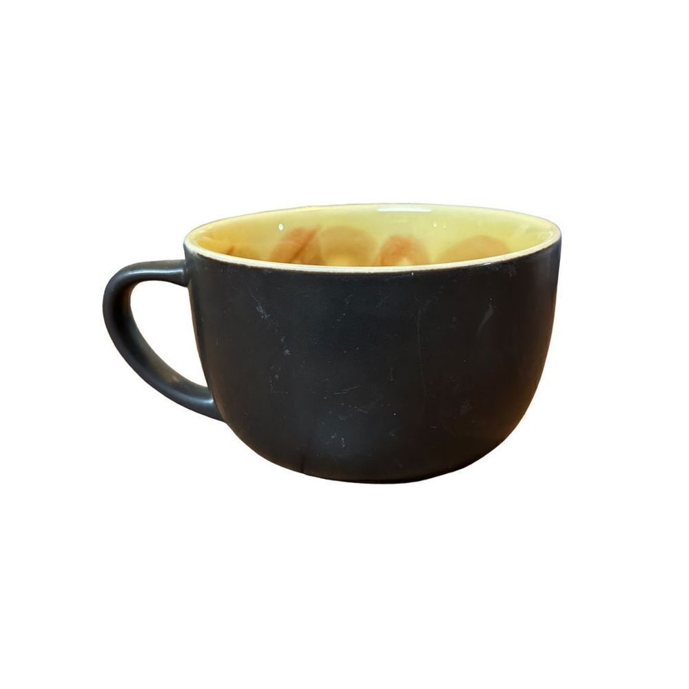 Starbucks 2012 Matte Black Yellow Sunflower Inside Bone China Coffee Tea Mug Cup